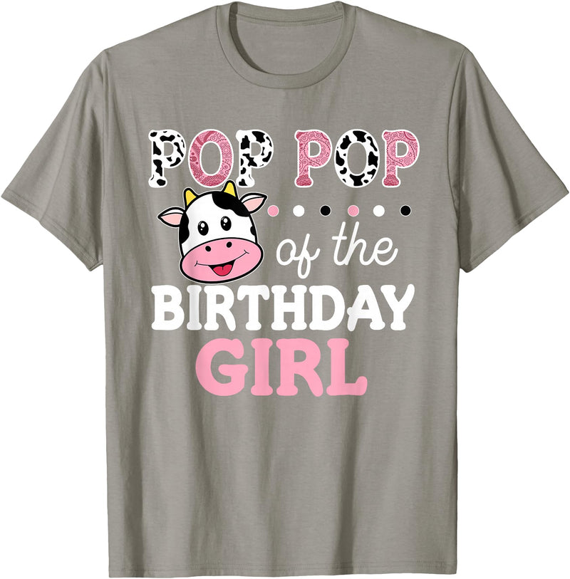 Cow Birthday Shirts For Family Men Women Cow Lover Pop Pop of The Birthday Girl Shirt Farm Cow Grandpa 1st T-Shirt - Slate