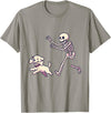 Funny Skeleton Dog Bone Halloween Kawaii Dog Steals Bone from Skeleton Running Halloween T-Shirt - Slate Grey