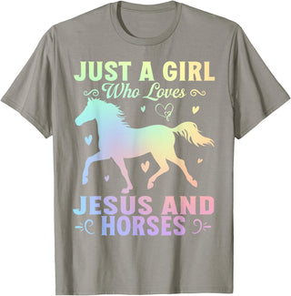 Jesus and Horses Christian Religious. Just A Girl Who Loves Jesus And Horses T-Shirt - Slate Grey