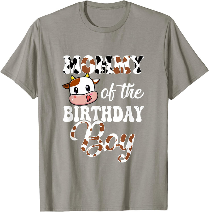 Love Family Matching Mommy of The Birthday Boy Cow Farm 1St Birthday Boy T-Shirt - Slate Grey