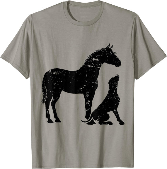 Horse And Dog Companions Forever Horse and Dog Silhouette Love Harmony T-Shirt - Slate Grey