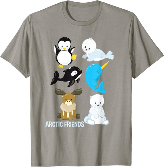 Adorable Sea Animals Tees Arctic Animals Penguin Seal Whale Polar Bear Narwhal T-Shirt T-Shirt - Slate Grey