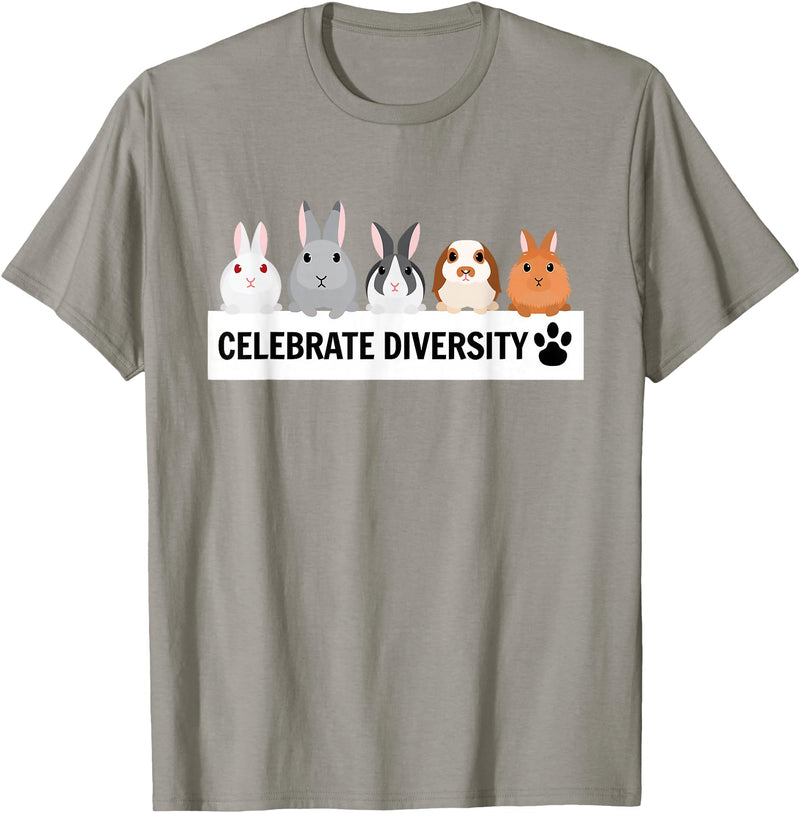 Celebrate Diversity Cute Pet Bunny for Rabbit Lovers T-Shirt in Slate Grey