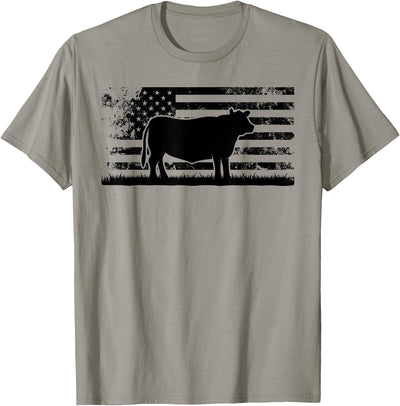 Cattle Lover Usa American Flag America Cow Red Angus Rancher T-Shirt