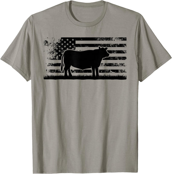 Funny Red Angus Rancher Gift for Cattle Lover USA American Flag - America Cow Red Angus Rancher T-Shirt - Slate Grey