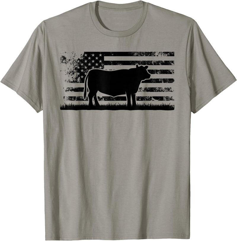 Funny Red Angus Rancher Gift for Cattle Lover USA American Flag - America Cow Red Angus Rancher T-Shirt - Slate Grey