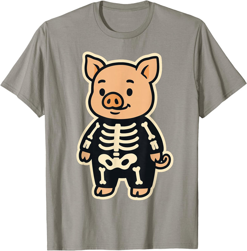 Spooky Cute Cartoon Animals in Halloween Outfits Funny Pig Skeleton Costume for Kids Boys Girls Halloween T-Shirt - Slate Grey