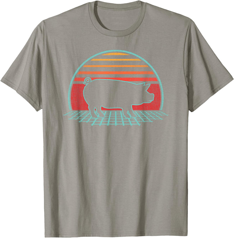 Pig Retro Vintage Style Pig Lover Farmer Farm Animal Retro Vintage 80s Style T-Shirt - Slate Grey