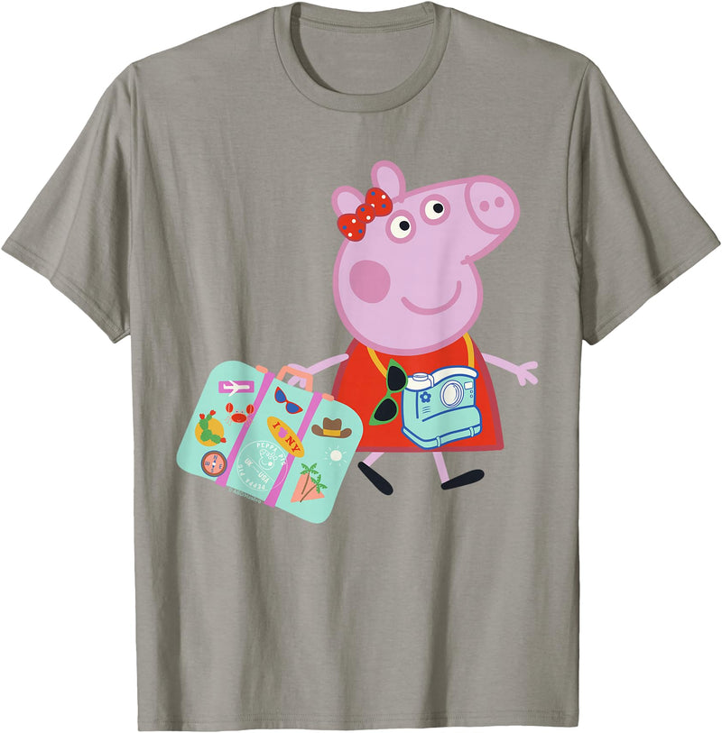 Peppa Pig Ready to Travel UK to USA Suitcase Camara Glasses T-Shirt - Slate Grey