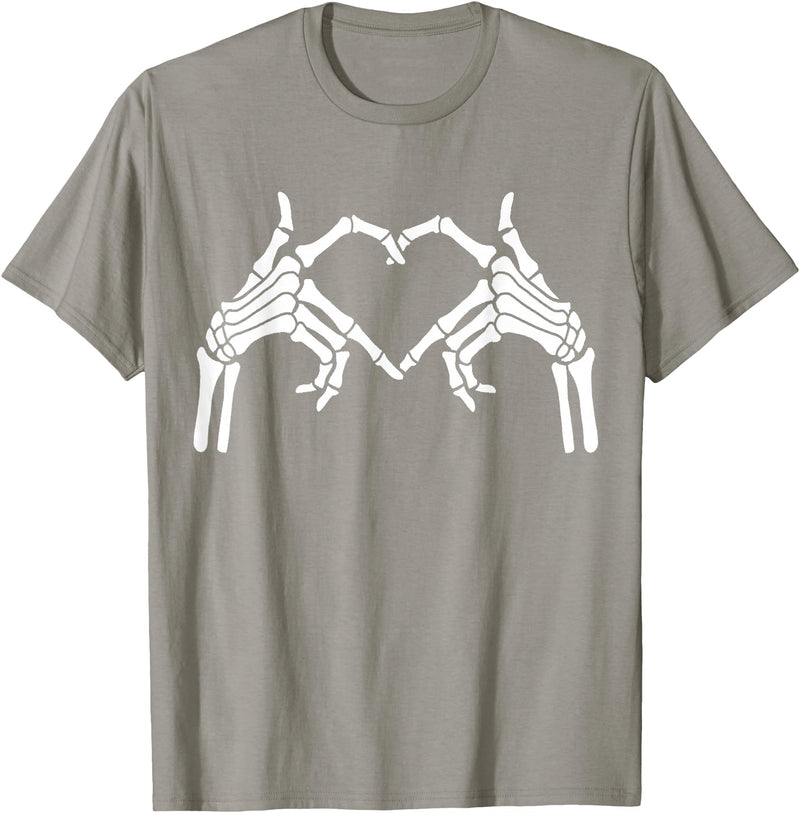 Skeleton Hand Halloween Trendy Novelty Graphic Art Skeleton Hands Heart Sign Halloween Tops T-Shirt - Slate Grey