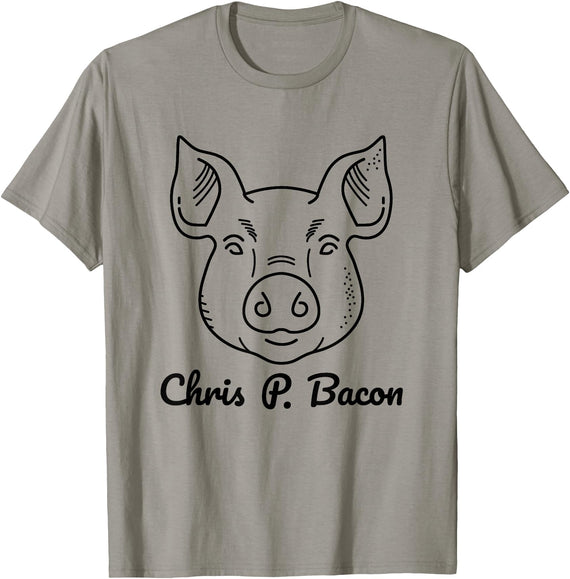 Funny Pet Pigs Tasty Bacon Butcher Breakfast Jokes Funny Pig Names Chris P. Bacon Crispy Bacon Lover Farm Pets T-Shirt - Slate Grey