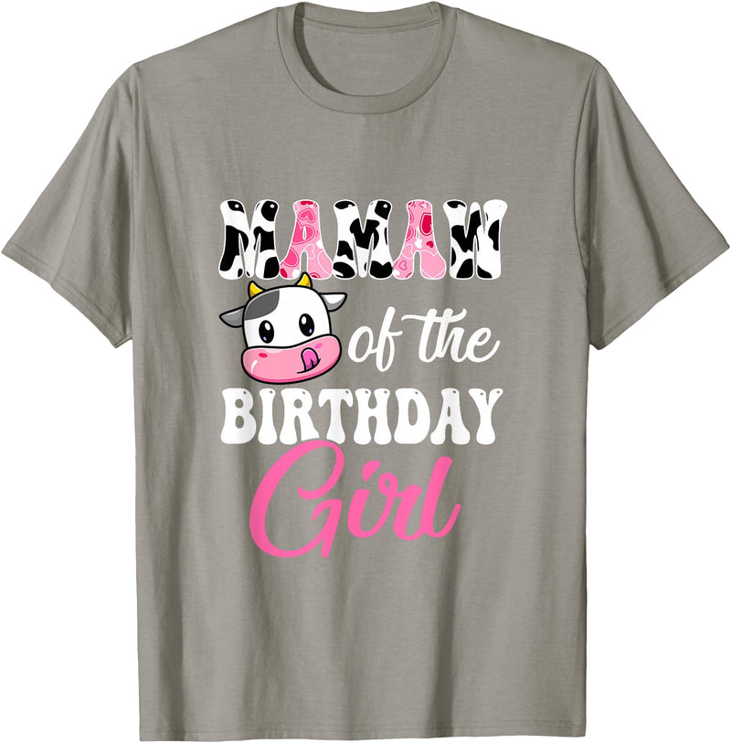 Vintage Retro Birthday Mamaw Of The Birthday Girl Farm Cow 1St Birthday Girl T-Shirt - Slate Grey