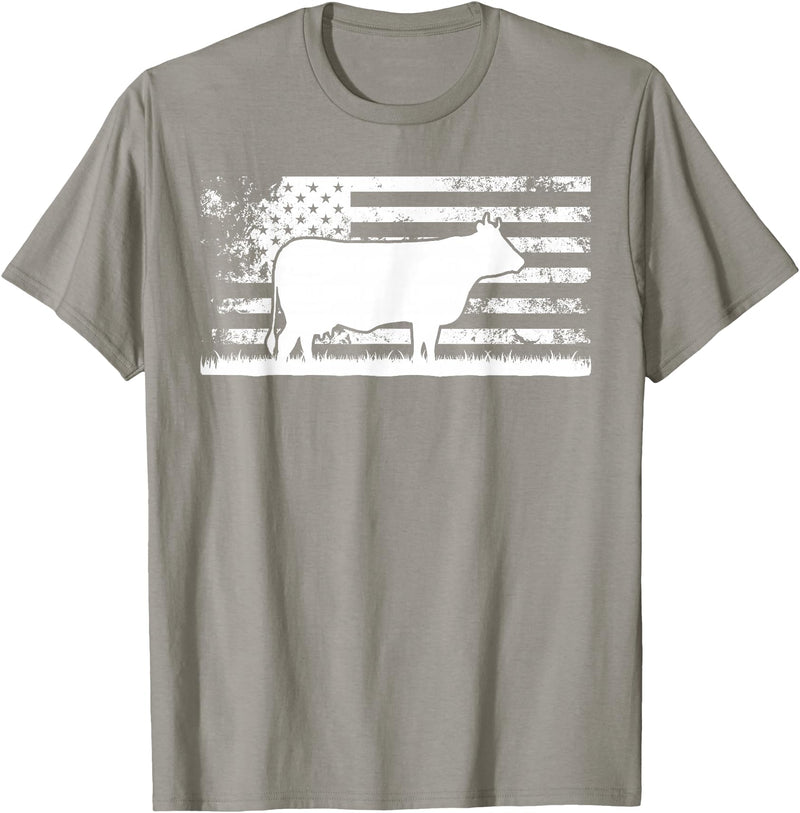 Funny Charolais Rancher Gift for Cattle Lover American Flag - American Cow Charolais Rancher T-Shirt - Slate Grey