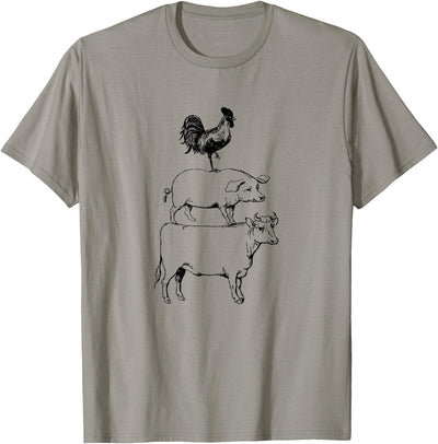 Stacked Farm Animals Cow Pig Rooster Meat Lover Farm Lover T-Shirt