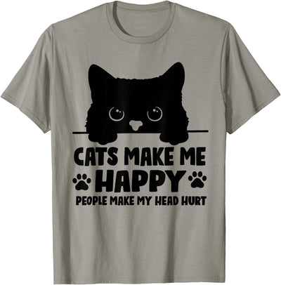 Cat Lover Gift Ideas Cats Make Me Happy Humans Make My Head Hurt Black Cat Lover T-Shirt