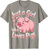Funny Pig Lovers Pig Cute Just A Girl Who Loves Pigs T-Shirt - Slate Grey