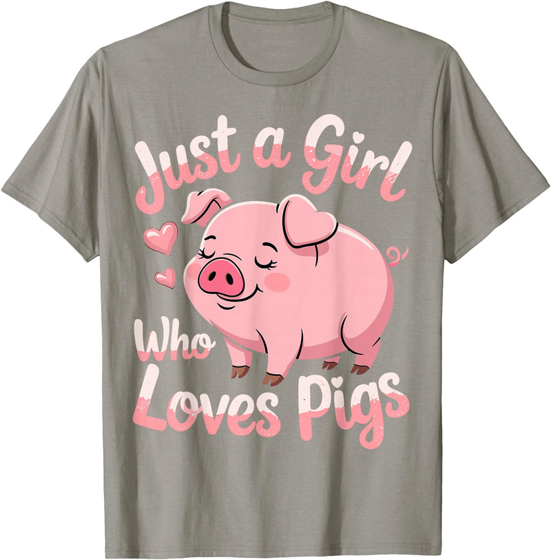 Funny Pig Lovers Pig Cute Just A Girl Who Loves Pigs T-Shirt - Slate Grey