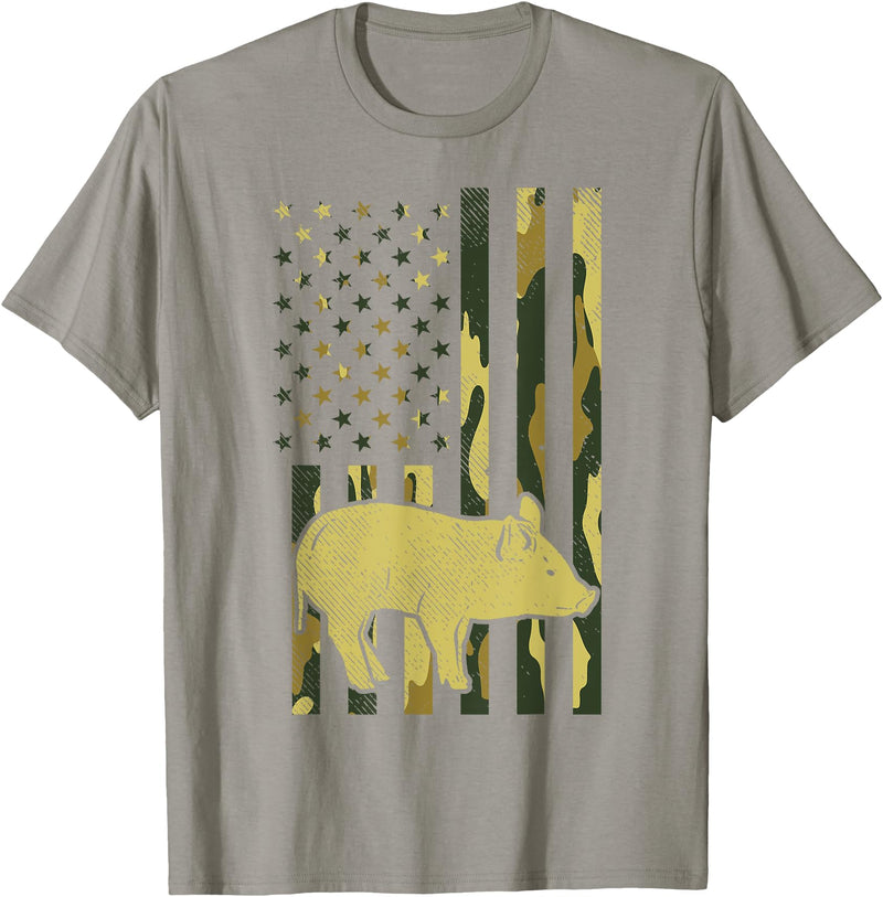 BoredKoalas Farming Farm Shirts Farmer Gifts Camo US Flag Pig Military Farm Animal Patriotic Farmer Gift T-Shirt - Slate Grey