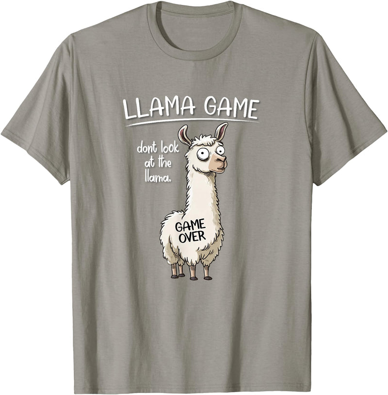 Cute Cartoon Llama Mama Gifts T Shirts & Hoodies Funny Mens Womens Kids Llama Game Don't Look At The Llama T-Shirt - Slate Grey