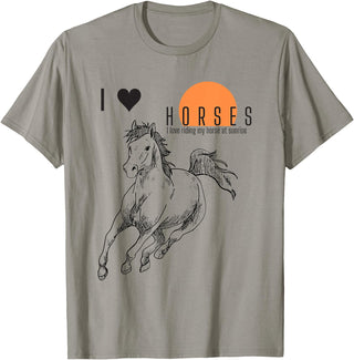 I love riding my horse at sunrise I LOVE HORSES T-Shirt - Slate Grey