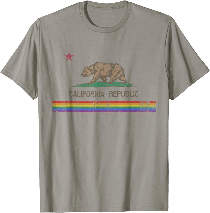 California LGBTQ+ Gift Men Women Couples Groups California Republic Bear LGBT Gay Pride Month Rainbow Flag T-Shirt - Slate Grey