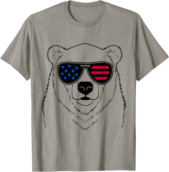 Polar Bear US Polar Bear 4th July America USA Flag T-Shirt for Women Kids Men - Slate Grey