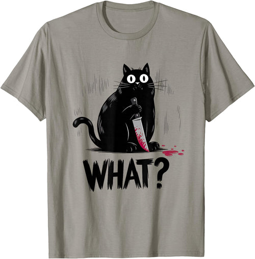 Cat Owners Black Cat What? Black Cat Murderous Cat With Knife Black Cat T-Shirt - Slate Grey