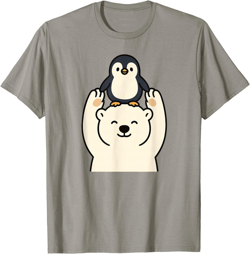 Wild Harmony Friends Co Polar Bear Penguin Friendship Cute Best Friends T-Shirt - Slate Grey