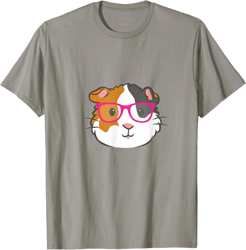 Hipster Animal Merch Co Cute Hipster Guinea Pig Hamster In Pink Eye Glasses Gift T-Shirt - Slate Grey