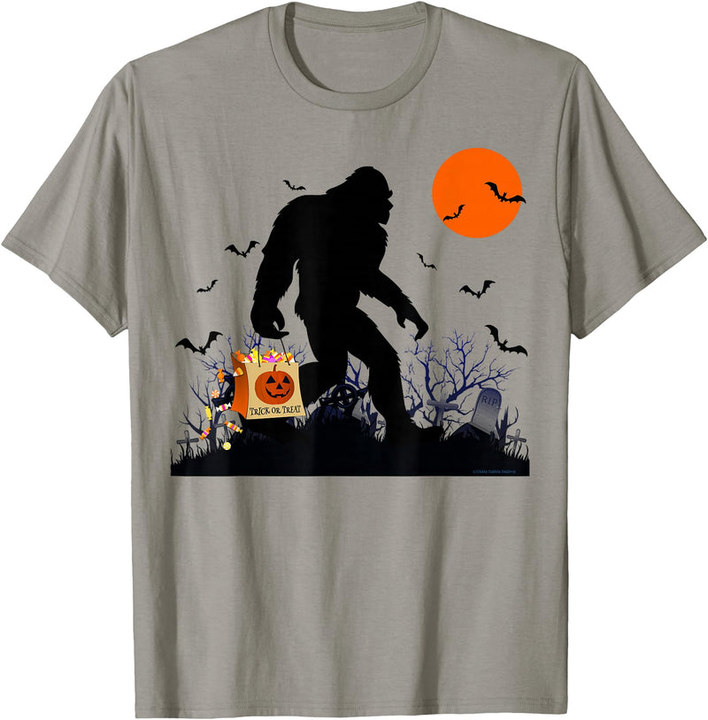 Dibble Dabble Designs Halloween Funny Halloween Bigfoot Trick or Treating - Bigfoot T-Shirt - Slate Grey