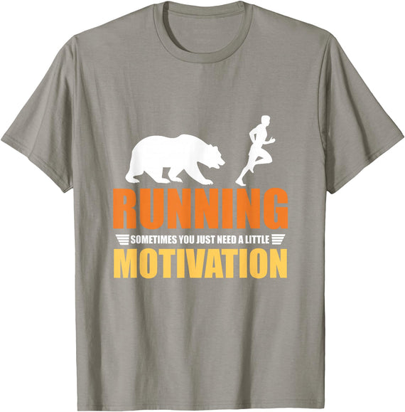 Running Motivation Bear Shirt Company Running Needs A Little Motivation Bear Chasing T-shirt T-Shirt - Slate Grey