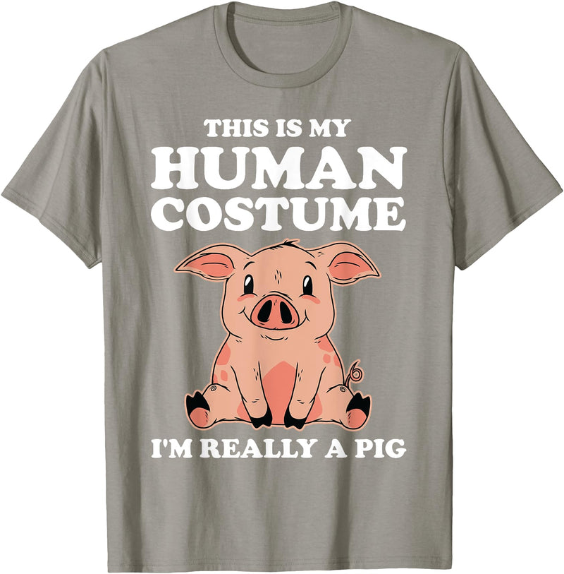 Funny Pig Farmer Apparel Gift Cute This is My Human Costume I'm Really A Pig T-Shirt - Slate Grey