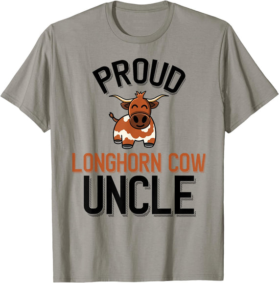 Cute Longhorn Cow Family Apparel Proud Longhorn Cow Uncle Cute Longhorn Cow Family T-Shirt - Slate Grey