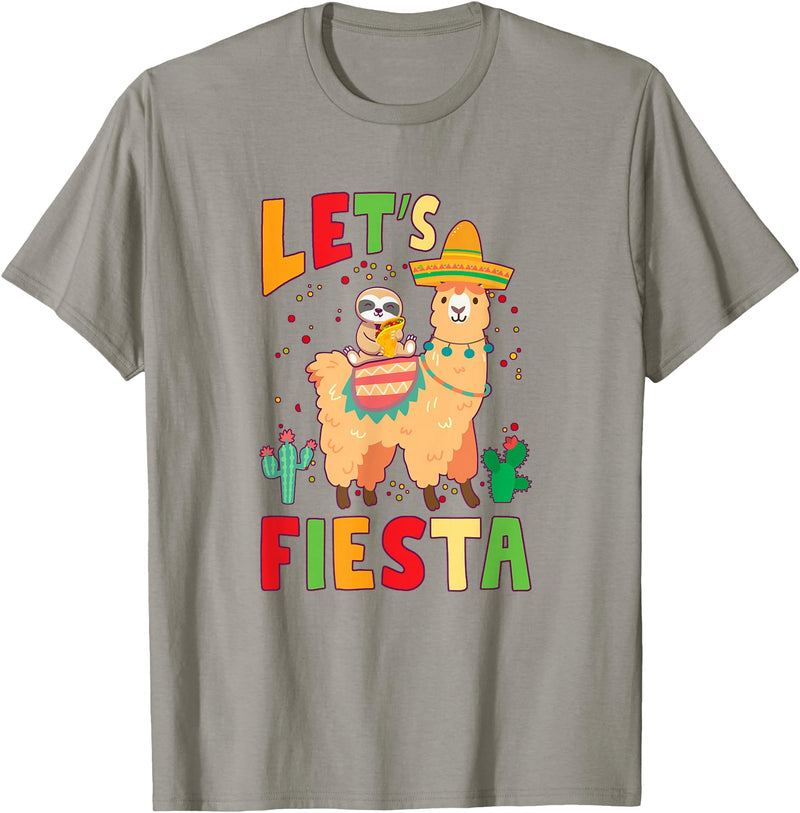 Funny Sloth And Llama Let's Fiesta Cinco De Mayo Sloth And Llama Let's Fiesta Cinco De Mayo Mexican Party T-Shirt - Slate Grey