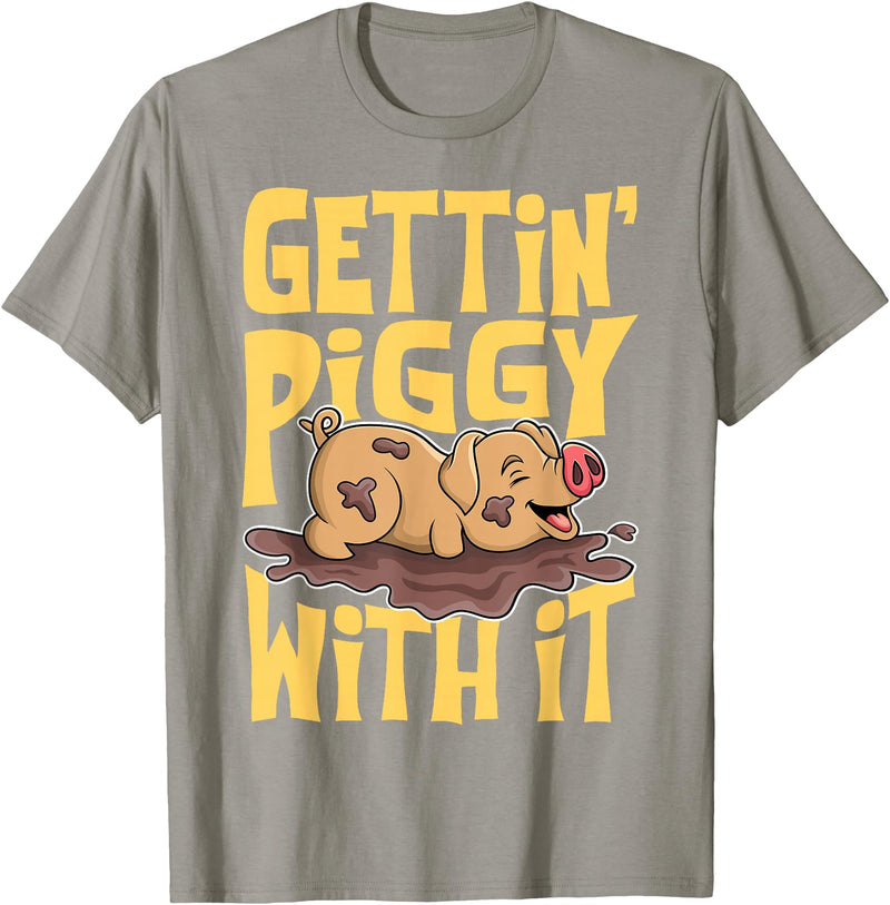 Hadley Designs Gettin' Piggy With It, Farm Animals, Hog Lover, I Love Pigs T-Shirt - Slate Grey