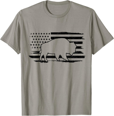 We Love Bison Lover American Flag Buffalo Patriotic Vintage T-Shirt