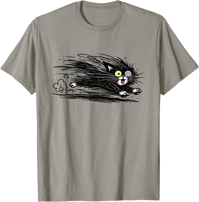 Black Cat Chaotic Funny Energy Feline Art Crazy Black Cat Zoomies Fast Running Meme T-Shirt