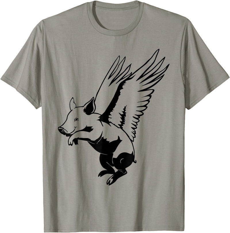 Flying Pig Funny Animals Flying Pig with Wings Fly Pig Lovers T-Shirt - Slate Grey
