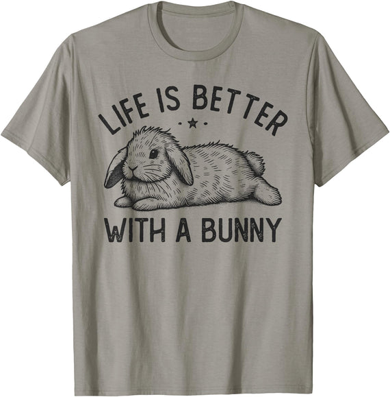 Life Is Better with a Bunny, Cute Rabbit Owner T-Shirt in Slate Grey