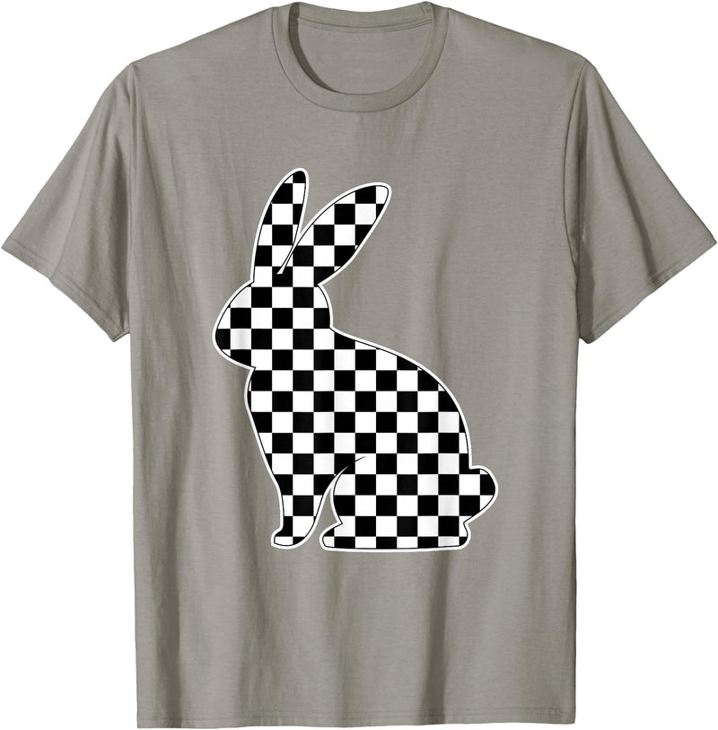 Retro Black White Checkerboard Rabbit Easter Bunny for Tween T-Shirt in Slate Grey