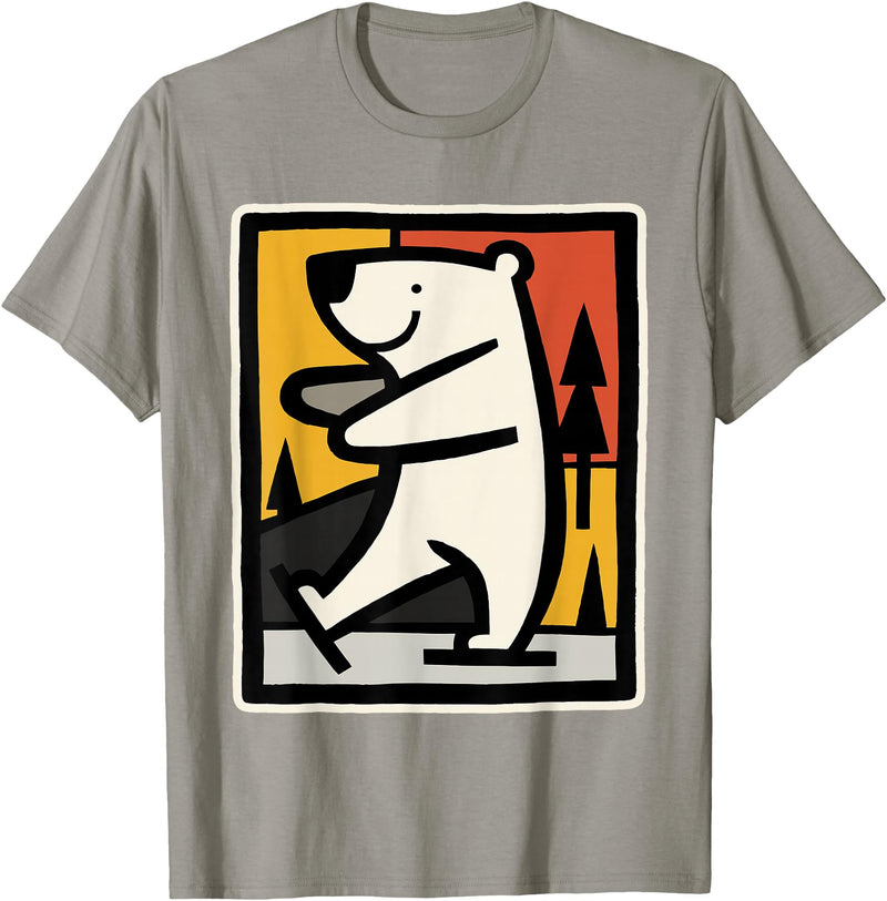 Utschki Bratschki Ice Bear Ice Skating Cartoon Graphic T-Shirt - Slate Grey