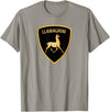 Llamaghini Apparel Co Llamaghini Funny Hillarious Llama Emblem Parody Fun Design T-Shirt - Slate Grey