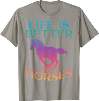 Horse Riding Shirts Women Girls Equestrian Gifts Life Is Better With Horses Rider Equestrian Men Women T-Shirt - Slate Grey