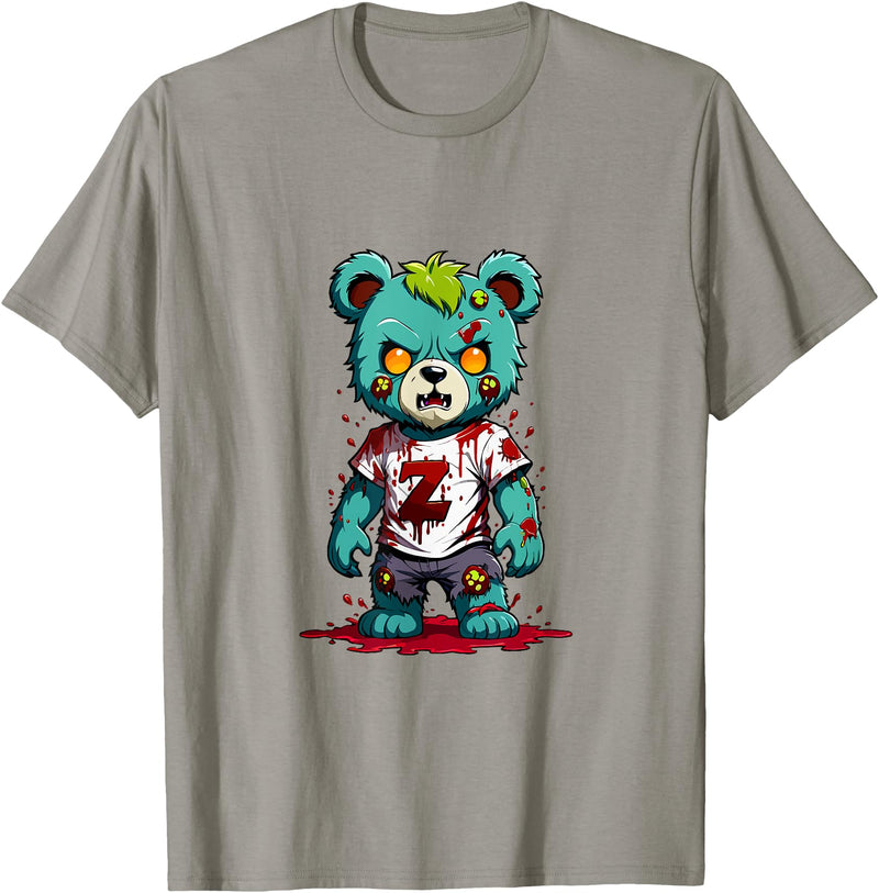 The Big Teddy Bear Crew Teddy Bear Scary Zombie Halloween Costume T-Shirt - Slate Grey