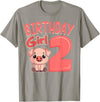Pig Birthday 2 Cute Girl Farm Party Apparel Pig 2nd Birthday Girl Party Oink Farm Hog Farmyard Piggy T-Shirt - Slate Grey