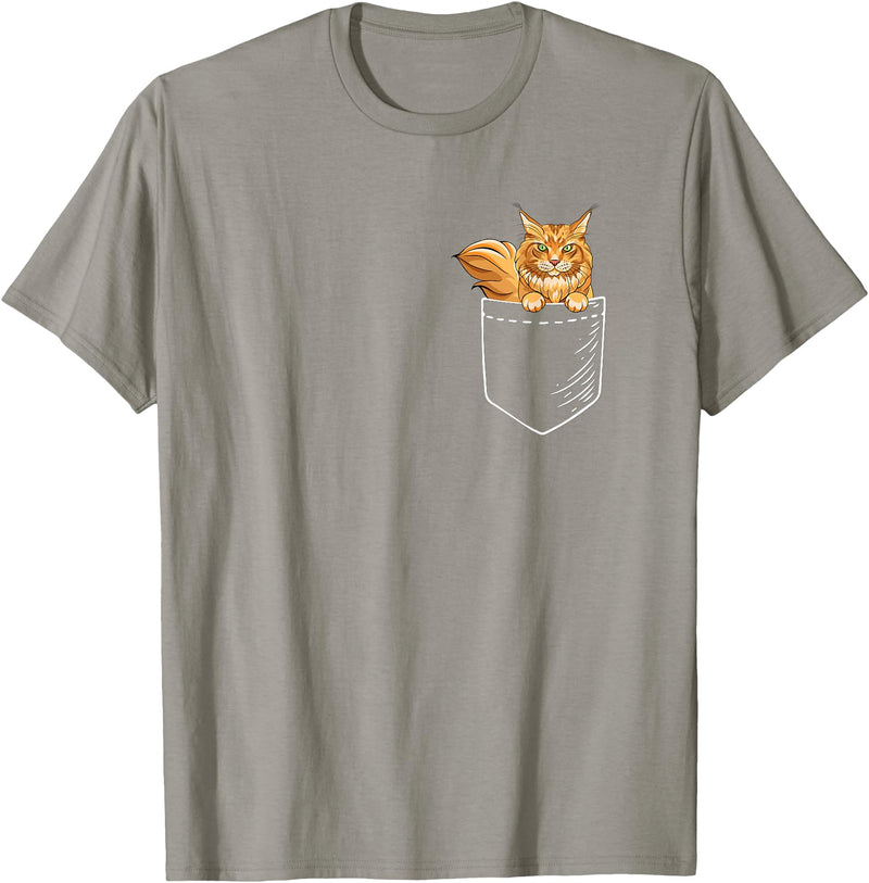 Cute Maine Coon Cat Mom Gifts T Shirts & Hoodies Funny Mens Womens Pocket Orange Maine Coon Cat Lover Owner T-Shirt - Slate