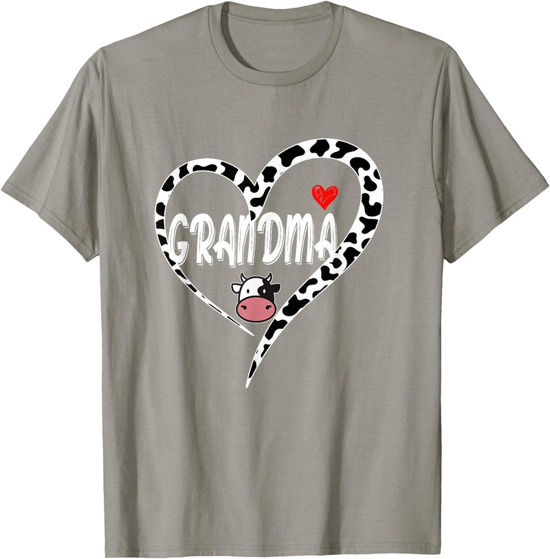 Black White Family Cow Farm Grandma Cow Print Cow Heart Pattern Farmer Cows Mother's Day T-Shirt - Slate Grey