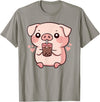 Bubbly Piglets Collection Cute kawaii cartoon pig drinking bubble tea T-Shirt - Slate Grey