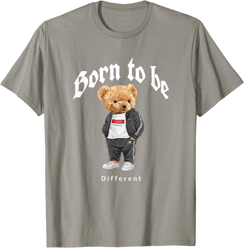 Bahaa's Tee Born To Be Different, Cool Teddy Bear Quotes Graphic Designs T-Shirt - Slate Grey