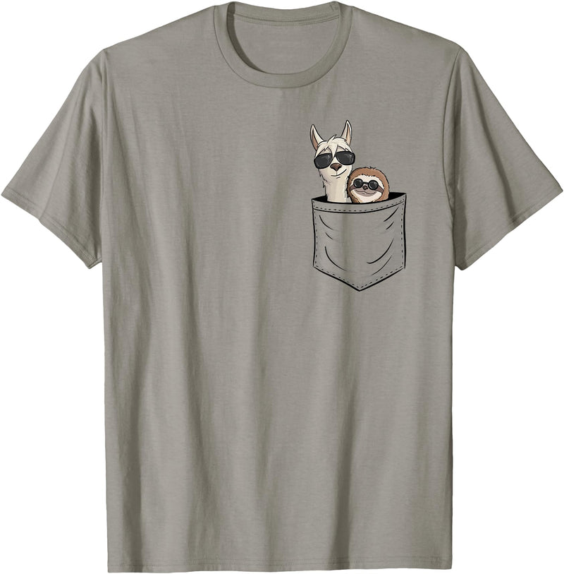 Llama Alpaca Gifts By Skizzenmonster Hipster Llama & Sloth With Sunglasses T-Shirt - Slate Grey